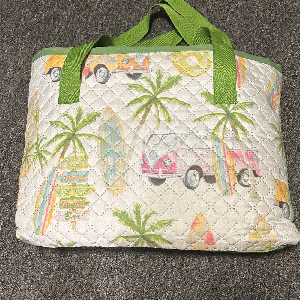 Tropical Beach Print Quilted Tote Bag/Blanket